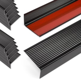 Jiekayi Metal Stair Nosing, Self Adhesive Aluminum Stair Edge Protector Non Slip, for Indoor Outdoor, Size 36in x 2 in x 1.2in (Pack of 10, Black)