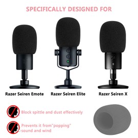 Geekria for Creators Foam Windscreen Compatible with Razer Seiren X, Seiren Emote, Seiren Elite Microphone Antipop Foam Cover, Mic Wind Cover, Sponge Foam Filter (Black / 2 Pack)