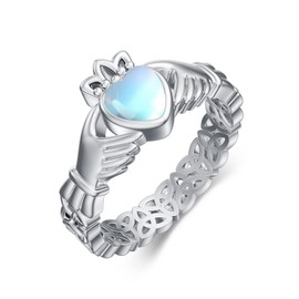 VONALA Celtic Knot Claddagh Rings for Women, 925 Sterling Silver Moonstone Irish Claddagh Rings Celtic Jewellery Gifts for Women / Girls, Sterling Silver, Moonstone