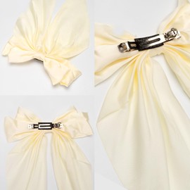 Silky Satin Hair Bows 2Pcs Big Hair Bows for Women Girls Hair Ribbons Bows Oversized Long Tail White Black Hair Ribbon Barrettes Metal Clips Bowknot Aesthetic Hair Accessories Birthday Gift
