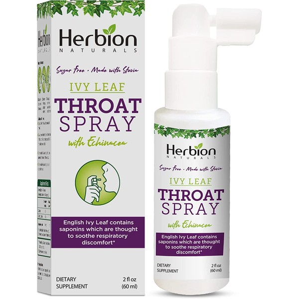 Herbion Naturals Throat Spray, Soothes Respiratory Discomfort with The Power of English Ivy, Marshmallow, and Echinacea extracts for Adults and Children, 2 FL Oz (60 ml)