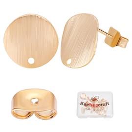 Beebeecraft 20 Pieces/Box 18 Carat Gold-Plated Earring Accessories, Flat Round Pad Pins Stud Earrings with Hole and 20 Pieces Butterfly Earring Backs for DIY Earring Jewellery Making