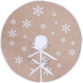 MACTING 23 Inch Christmas Tree Skirt, Small Tree Mat with White Snowflakes Printed for Mini Xmas Tree Farmhouse Winter Xmas Holiday Indoor Home Decorations(Kahki)