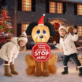 Christmas Inflatable Outdoor Decorations, 4FT Inflatables Dog Yard Decor with Hat & Sign, LED Lights Blow up Puppy Holiday Decorations for Indoor Outside Lawn Garden