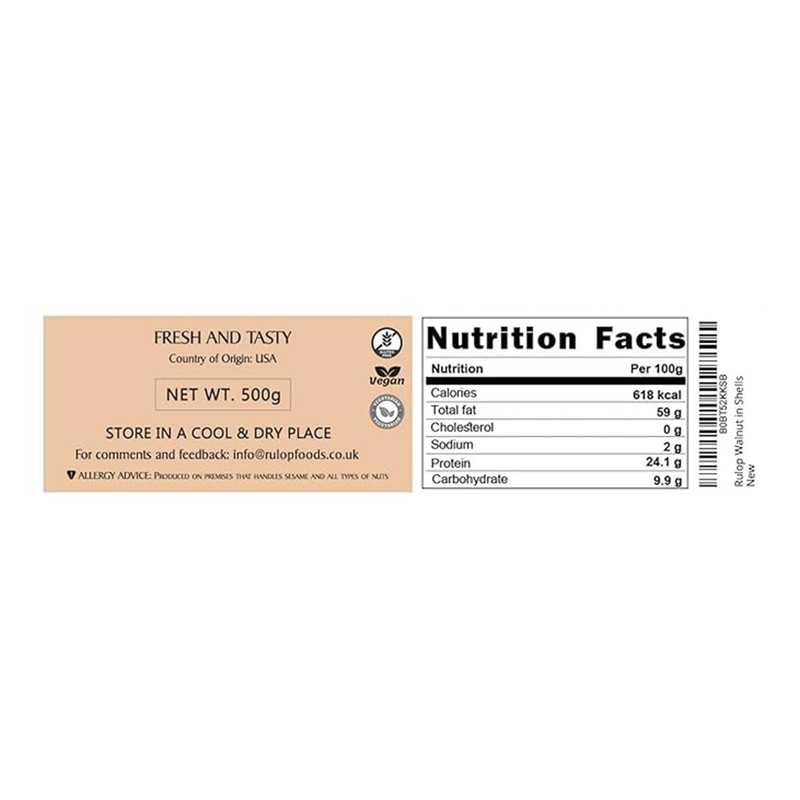 Rulop Walnuts in Shells 500g, Chilian Walnuts, Vegan and 100%