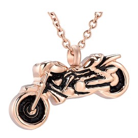 Vjajaly Motorcycle Cremation Jewelry for Ashes Pendant Locket Stainless Steel Keepsake Ashes Holder for Pet Human Memorial Urn Necklace (Rose Gold)