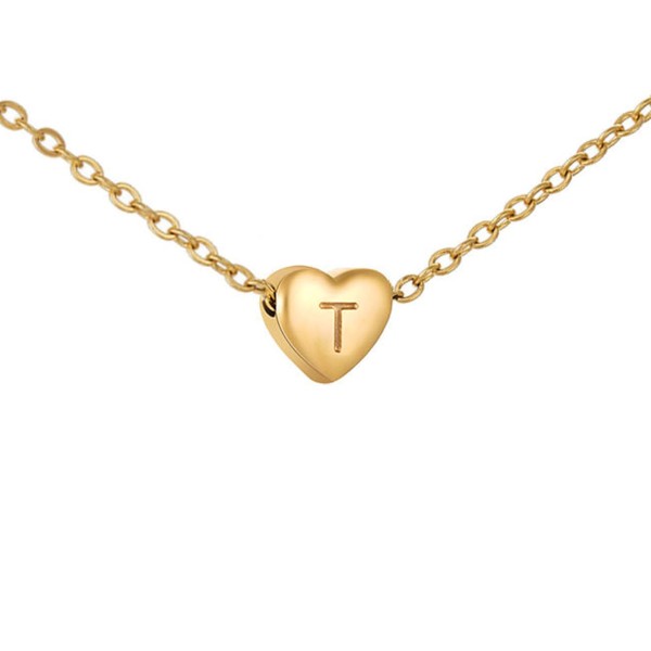 Tapp Collections Tiny Initial Heart Necklace - 18K Gold Plated