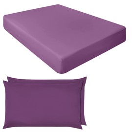 NIYS Luxury Bedding Finest 100% Egyptian Cotton 10"/25CM Fitted Sheets in 15 Colours (Purple/Aubergine, King + pillow case pair)