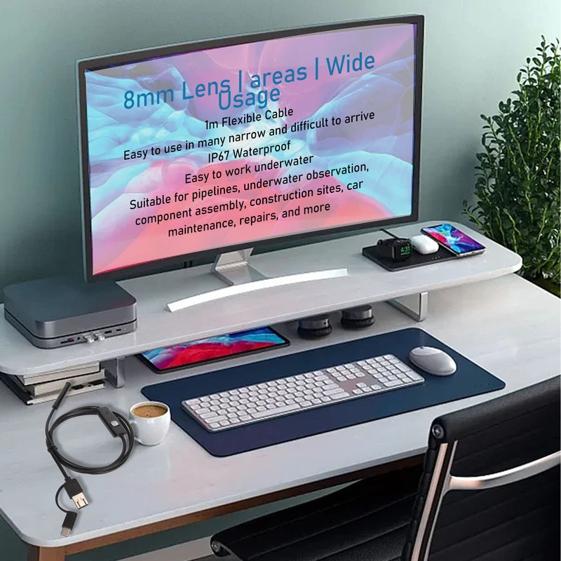 USB Endoscope 8mm Lens 3 in 1 Interface IP67 Waterproof