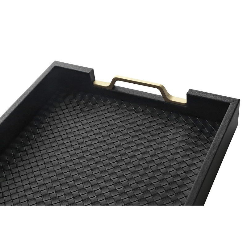 HofferRuffer Faux Leather Rectangle Serving Tray Decor Platter with Gold
