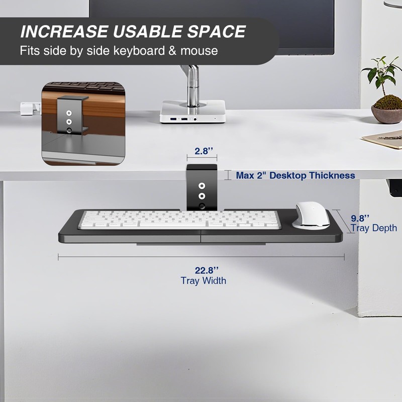 Large Under Desk Rotatable Computer Keyboard and Mouse Tray, Extra