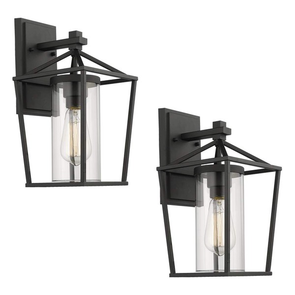 Emliviar Outdoor Porch Lights 2 Pack Wall Mount Light Fixtures, Black Finish with Clear Glass, 20065B1-2PK