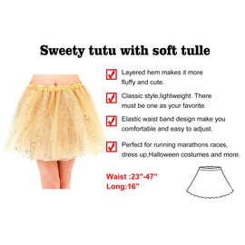 Livingston Women's Teen Adult Classic 3 Layered Tulle Dress Up Tutu Skirt with Sequin,Golden