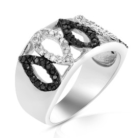 Vir Jewels 1/2 cttw Black and White Diamond Ring .925 Sterling Silver with Rhodium Size 7