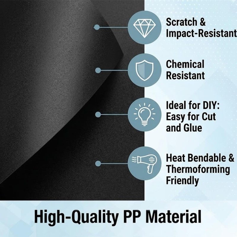 Black Plastic Roll 12x96x0.04inch, Hard Polypropylene Flexible Plastic Sheet into