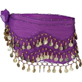 Costume Bay Kids Girls Belly Bollywood Dance Coins Hip Scarf Skirt Wrap Belt Costume/Belly Dance Tribal Sash Belt Scarf Skirt Wrap (Purple, ONE)