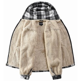 Elesuit Men's Full Zip Fleece Flannel Jackets Shirt Plaid Cotton Hoodies Soft Warm Coat for Men with Hood Black Large