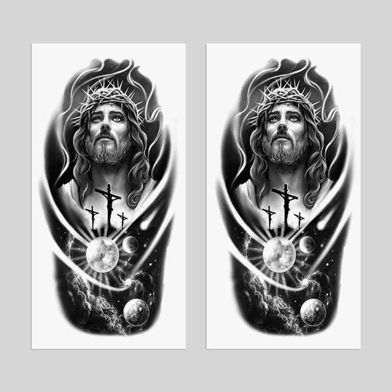 Oottati 2 Sheets Waterproof Arm Temporary Tattoo Stickers Jesus God
