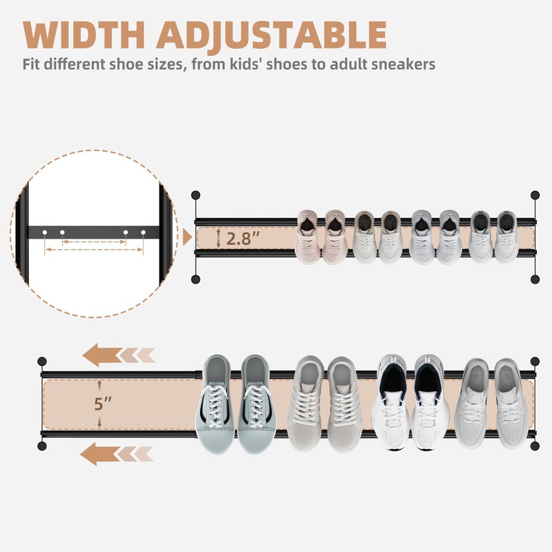 STORAGE MANIAC Long Expandable Shoe Rack, 18 Pairs Metal Wide