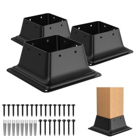 FMhotu 4x4 Post Base 3Pcs, Internal 3.6"x3.6" Heavy Duty Powder-Coated Steel Post Bracket Fit for Standard Wood Post Anchor, Decking Post Base for Deck Porch Handrail Railing Support