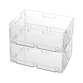 BasedFloor 2-Pack Foldable Plastic Baskets, Stackable Storage Baskets with Handles for Organizing and Storage, Foldable Crate for Office Home Kitchen Bedroom Bathroom(8.07"x 6.1" x 3.74")