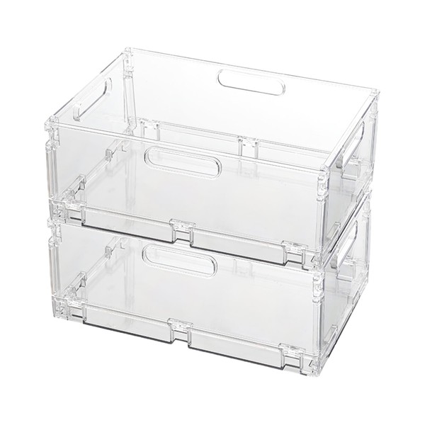 BasedFloor 2-Pack Foldable Plastic Baskets, Stackable Storage Baskets with Handles