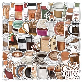 50 PCS Coffee Inspired Stickers for Teens Adults – Waterproof Cute Vinyl Stickers for Water Bottles, Laptops Skateboard Guitar, Phone Cases, Gift Ideas (No Repeat Designs)