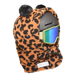 MDXONE Kids Over The Helmet Balaclava Children face mask with Buttons - Pompoms with Elastics (Sold Separately) (Leopard)