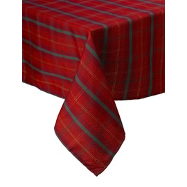 Christmas Tartan Check Woven Tablecloth Red & Gold Festiv Dining Table Linen (54" x 54" Square)
