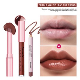 3PCS Lip Liner and Lipstick Combo Set - Matte Lip Liner Pencil, Velvet Matte Lipstick & Hydrating Collagen Lip Gloss - Long-Lasting, Smudge-Proof, High Pigment Nude Brown Lip Makeup Kit (Set 3, 3)