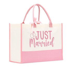 Jeteman Wedding Bachelorette Bride Gifts Shoulder Tote Bag, Bridal Shower Gift, Just Married Bride Christmas Gift, Canvas Tote Bag for Women, for Wedding Engagement Party Beach Bag (pink)