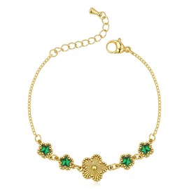 SPARKLAURA Gold Clover Flower Bracelet for Women Non Tarnish 18K Gold Plated Emerald Green Star Charm Adjustable Link Chain Bracelets Lucky Trendy Jewelry Gifts