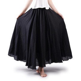 Aeslech Women's Bohemian Elastic Waist A Line Flowy Maxi Long Skirts Black 95cm - M