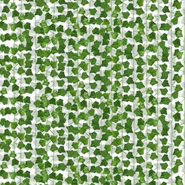 12 Pack Artificial Ivy Garland, 93.6 Ft Fake Vines Hanging Plants for Room Decor, 81 Leaves Aesthetic Faux Greenery Garland Vines with Strengthened Joint Prevent Leaves Falling Off for Wall Decor