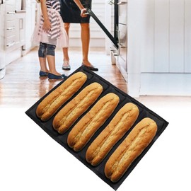 Topyond Baguette Bread Pan, French Bread Baking Pan with Nonstick Perforated Design, Heat-Resistant Silicone 5-Cavity Mold for Homemade Baguettes, Hot Dog Buns, Sourdough, Dishwasher Safe Baking Tray