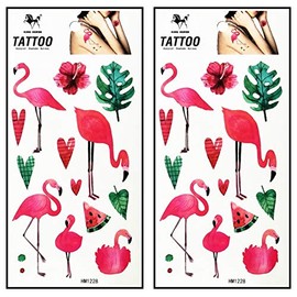 Tattoos 2 Sheets Pink flamingo bird animal Temporary Tattoo 3D Fake Waterproof for Man Women Girls Lower Back Shoulder Neck Arm