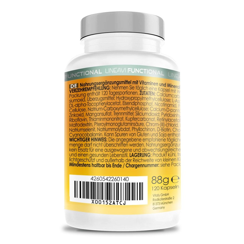 LINEAVI Multivitamin 120 Vegan Capsules (4 Month Supply), High Dose