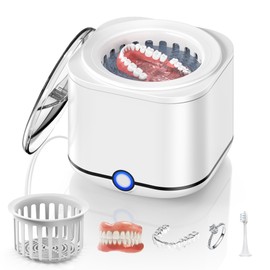 Miorcols Ultrasonic Retainer Cleaner, 48kHz Retainer Cleaner Machine for Dentures, Mouthguard, Braces, Night Guard, Toothbrush, Jewelry with 7.8OZ Dental Cleaning Pod-Cool White