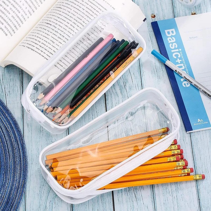 JMOCD 2Pcs Clear PVC Zipper Pen Pencil Case