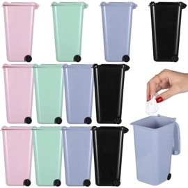 Epicover 12 Pcs Mini Desk Trash Can, Tiny Plastic Garbage Bins with Lid, Small Desktop Trash Bin, Unique Office Pen Holder Pencil Cup, 3×3.9×5.9Inch