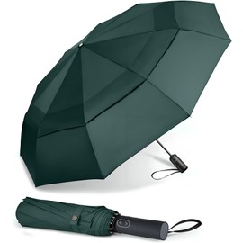 MRTLLOA 49/54/62 Inch Large Folding Golf Umbrella, Oversize Double Canopy Vented 10 Ribs Windproof Compact Travel Umbrellas for Rain(49 Inch, Green)