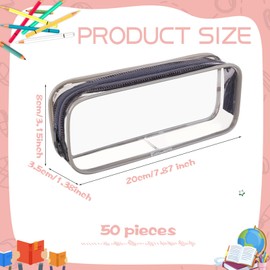 Fainne 50 Pcs Clear Pencil Pouch bulk Clear Pencil Case PVC Waterproof Travel Toiletry Makeup Bags with Zipper for Office Stationery(Gray)