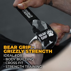 BEAR GRIP - Premium Heavy Duty Weight Lifting Wrist Wraps, Bodybuilding, Crossfit, Powerlifting, StrongMan (JET BLACK, 24 Inches)