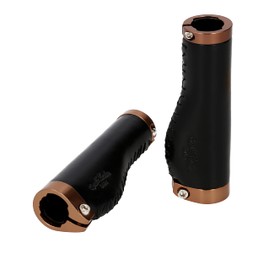 Gusti Phil A. Leather Handlebar Grip, Bicycle Grip, Black Leather Metal Ring, Rose