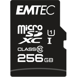 EMTEC ECMSDM256GXC10GP microSD-Karte Klasse 10, Elite Gold Serie, UHS-I U1, mit Performance-Adapter, Lesegeschwindigkeit bis zu 90MB/s, Schwarz/Gold, 256 GB