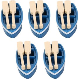 SquarezhenBo 5 Sets Blue Wooden Sailing Boat Miniature Boat Paddle Figure Model Sea Beach Decoration Figure Ornament for Moss Succulents Terrarium Dollhouse Fairy Garden Decoration Dolls Accessories