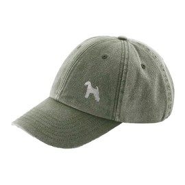 THE HOUSE OF DOG: Airedale Terrier Owner Gift. Distressed Vintage Washed 100% Heavyweight Brushed Cotton Embroidered 6 Panel Low Profile Baseball Cap. Olive