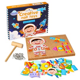 Wisplye Hammer Game, Nail Game, Hammer Game with 52 Colourful Wooden Components, 30 Nails, Cork Plate and Hammer, Skill Learning Toy, Gift for Children, Boys, Girls from 3+ Years