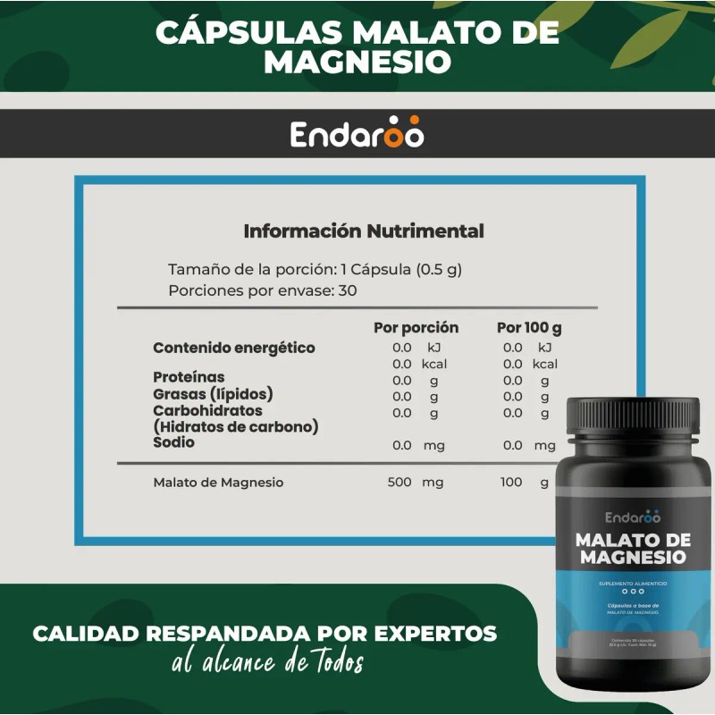 Malato Magnesio Capsulas 500 Pack Apoyo Energético Muscular