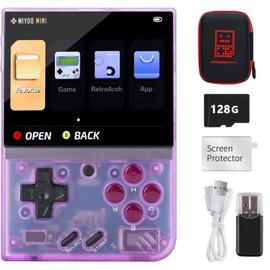 Miyoo Mini Plus Handheld Game Console, 64G TF Card with 7000 Classic Games,Arcade Game Console with 3.5-in Screen, Support WiFi Hotspot Mode Matchmaking (Purple, 128g)